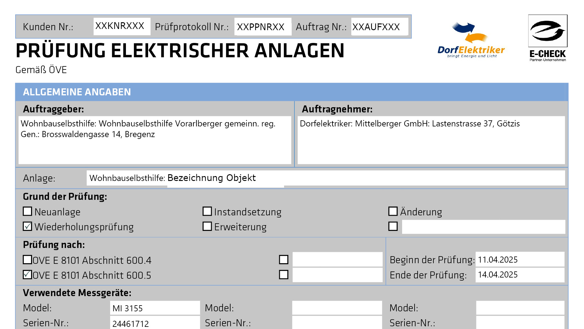 Prüfprotokoll E-Check