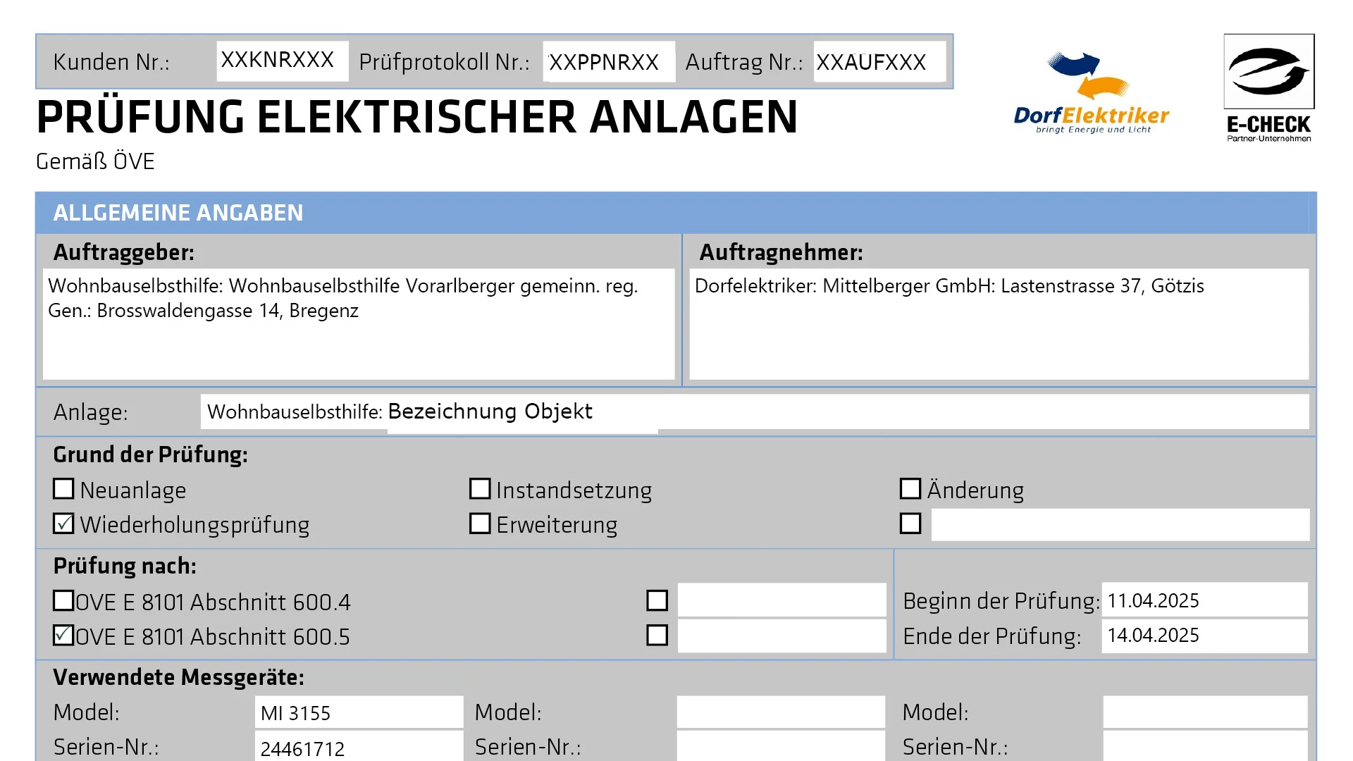 Prüfprotokoll E-Check